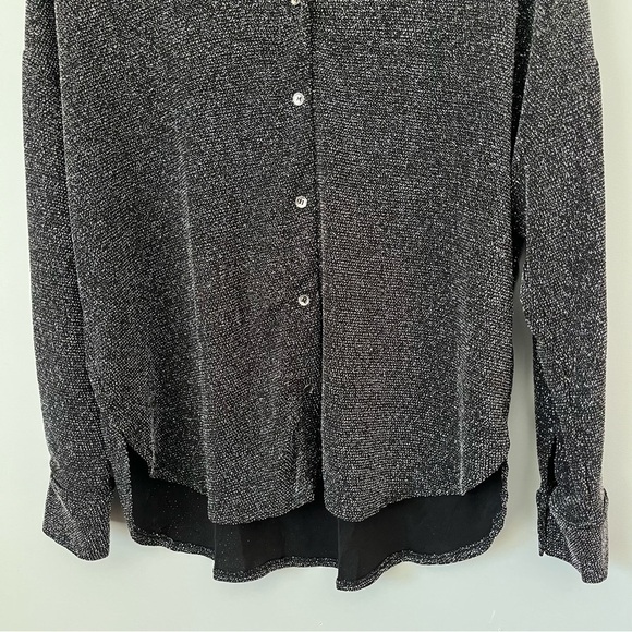 Mango Long Sleeve Collared Neckline Silver Glitter Button Down Shirt Size S NWT - Picture 5 of 16